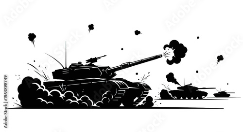 Military Tank Firing Cannon in Combat.
