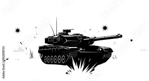 Military Tank Illustration with Explosions.