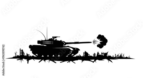 Military Tank Silhouette Illustration Vector Graphic.