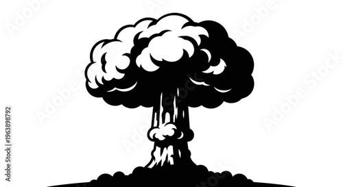 Nuclear Explosion Mushroom Cloud Black Silhouette.