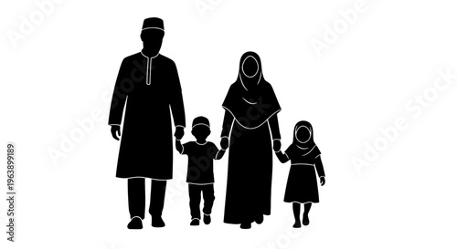 Silhouette of Muslim Family Standing Together 2.