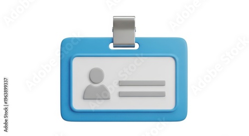 3d rendering of a blue identification badge with a user profile icon and text lines, isolated on white background