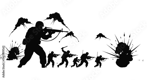Soldiers Fighting in Combat Silhouette Scene.
