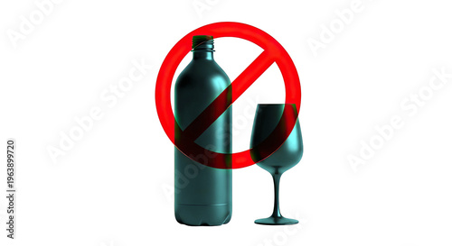 No Alcohol Symbol Over Black Bottle and Wine Glass