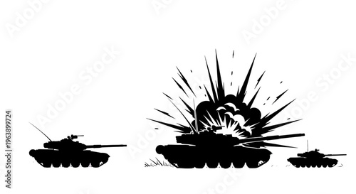Tanks in Combat with Explosion.