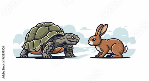 A determined tortoise faces a quick rabbit on a winding path