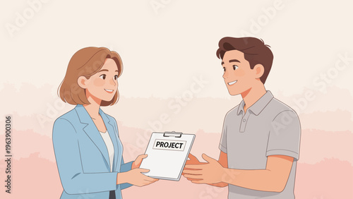 Business meeting with project clipboard