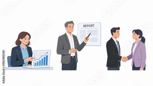 Business meeting with report and handshake