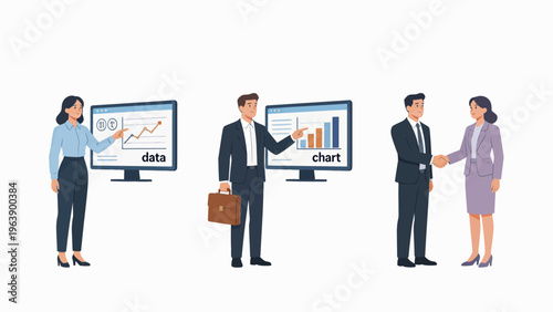 Business people presenting data and shaking hands