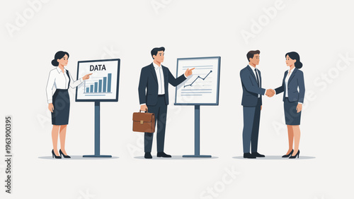 Business people presenting data and shaking hands