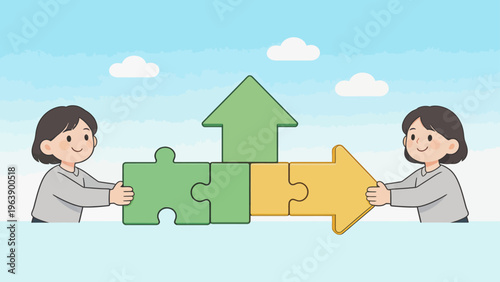 Two people assembling puzzle pieces