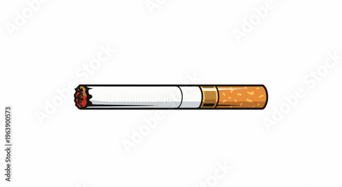 A lit cigarette with a white filter and orange speckled tobacco