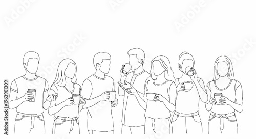 A group of diverse individuals enjoying a casual moment with cups