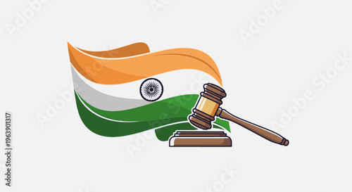 A gavel and Indian flag symbolize justice and national law in this graphic