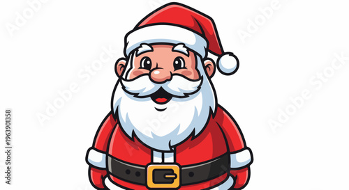 A jovial cartoon Santa Claus with a bright red suit and hat