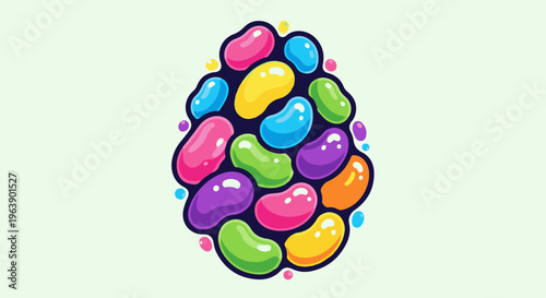 A colorful assortment of jelly beans in an egg shape