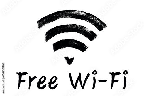 Hand drawn free wifi spot zone sign Public wi-fi area sign Wireless internet clipart in doodle style Single element for print, web, design, decor 3G, 4G, 5G, 6G, IoT
