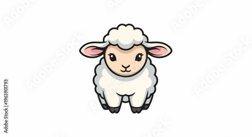 A cute, stylized, fluffy white sheep character with pink ears and black eyes