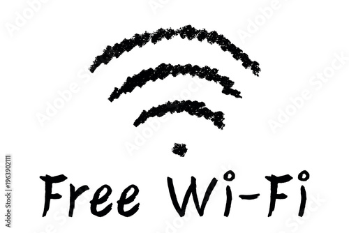 Hand drawn free wifi spot zone sign Public wi-fi area sign Wireless internet clipart in doodle style Single element for print, web, design, decor 3G, 4G, 5G, 6G, IoT