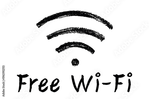 Hand drawn free wifi spot zone sign Public wi-fi area sign Wireless internet clipart in doodle style Single element for print, web, design, decor 3G, 4G, 5G, 6G, IoT