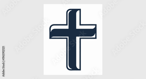 A dark, stylized cross with a bold outline and rounded edges