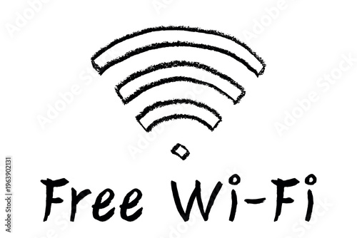 Hand drawn free wifi spot zone sign Public wi-fi area sign Wireless internet clipart in doodle style Single element for print, web, design, decor 3G, 4G, 5G, 6G, IoT