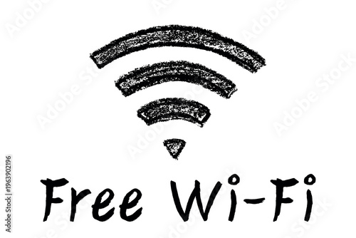 Hand drawn free wifi spot zone sign Public wi-fi area sign Wireless internet clipart in doodle style Single element for print, web, design, decor 3G, 4G, 5G, 6G, IoT
