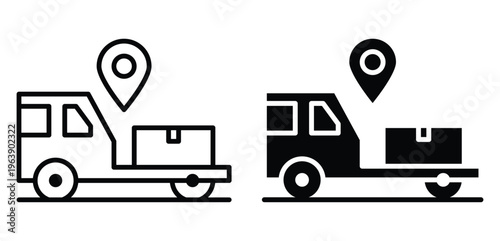 Delivery Vehicle Icons with Location Markers for Logistics and Transport