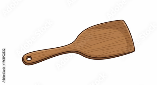 A hand-drawn illustration of a wooden spatula with a hole at the end of the handle