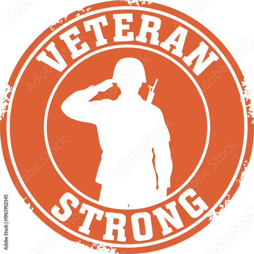 Veteran strong logo design with saluting soldier silhouette in a badge