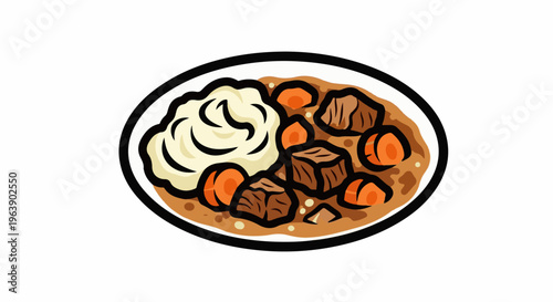 A comforting bowl of stew with tender meat, carrots, and a side of mashed potatoes