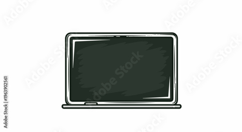 A hand-drawn, simple illustration of an open laptop with a dark screen