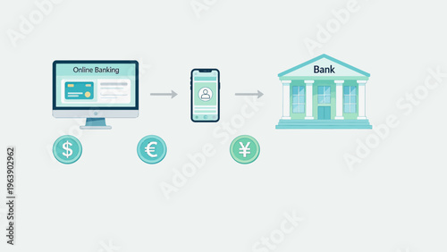 Online banking flow with currency symbols