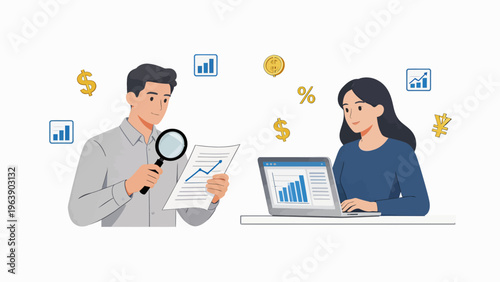 Business analysis with charts and money symbols
