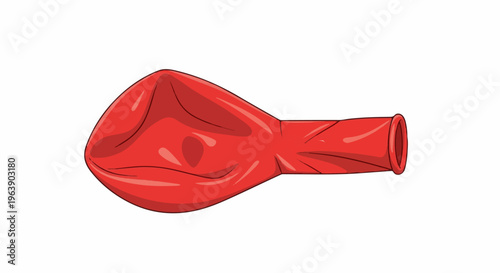 A deflated red balloon lies on a white background