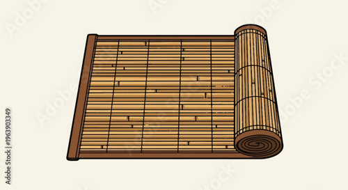 A natural bamboo mat is partially unrolled revealing its textured surface