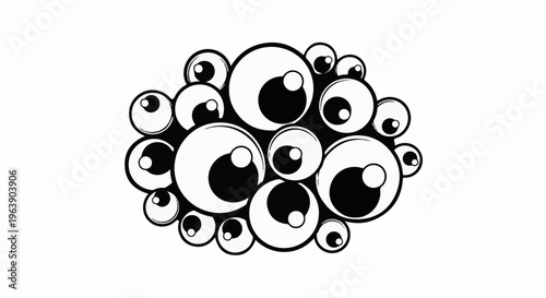 A cluster of cartoon eyes, some large and some small, staring outwards