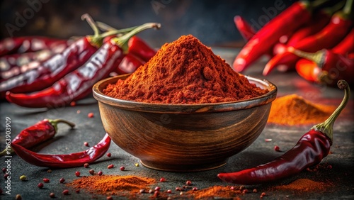A photo of paprika powder in a bowl, dried red peppers, spice, cooking, food, culinary, kitchen, seasoning, spices, paprika