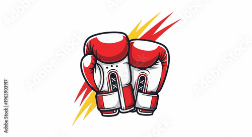 A pair of red boxing gloves with white accents and laces