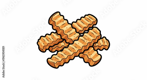 A pile of golden, crinkle-cut fries, depicted in a cartoonish style on white
