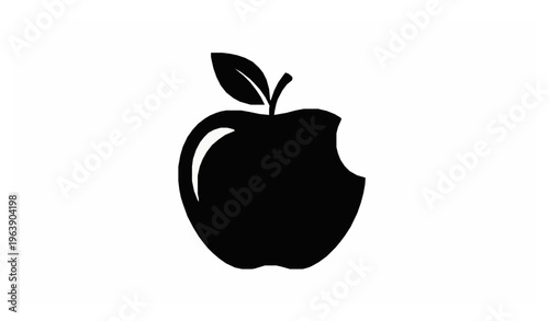 Minimalist black apple silhouette icon with bite mark clean flat vector for health organic food logo design