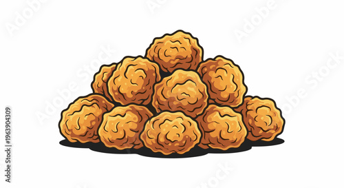 A pile of golden, crispy, breaded fried food spheres