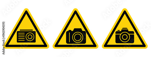 Warning Signs for Radio and Camera Equipment in Triangular Shapes