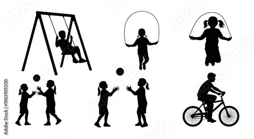 Children Playing Various Outdoor Activities Silhouettes 1.