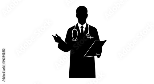 Doctor Silhouette Holding Clipboard and Pen.