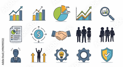 Business and Finance Icons - Growth, Teamwork, and Strategy.