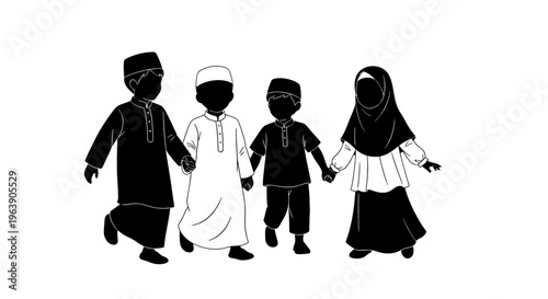 Family Silhouette Illustration with Traditional Clothing 1.