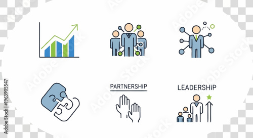 Business and Leadership Icons - Growth, Teamwork, Partnership, and Success.