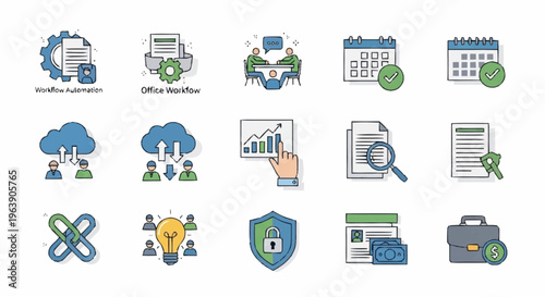 Business and Office Workflow Icons Set - Streamlining Operations and Collaboration.