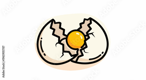 A cracked egg with a bright yellow yolk